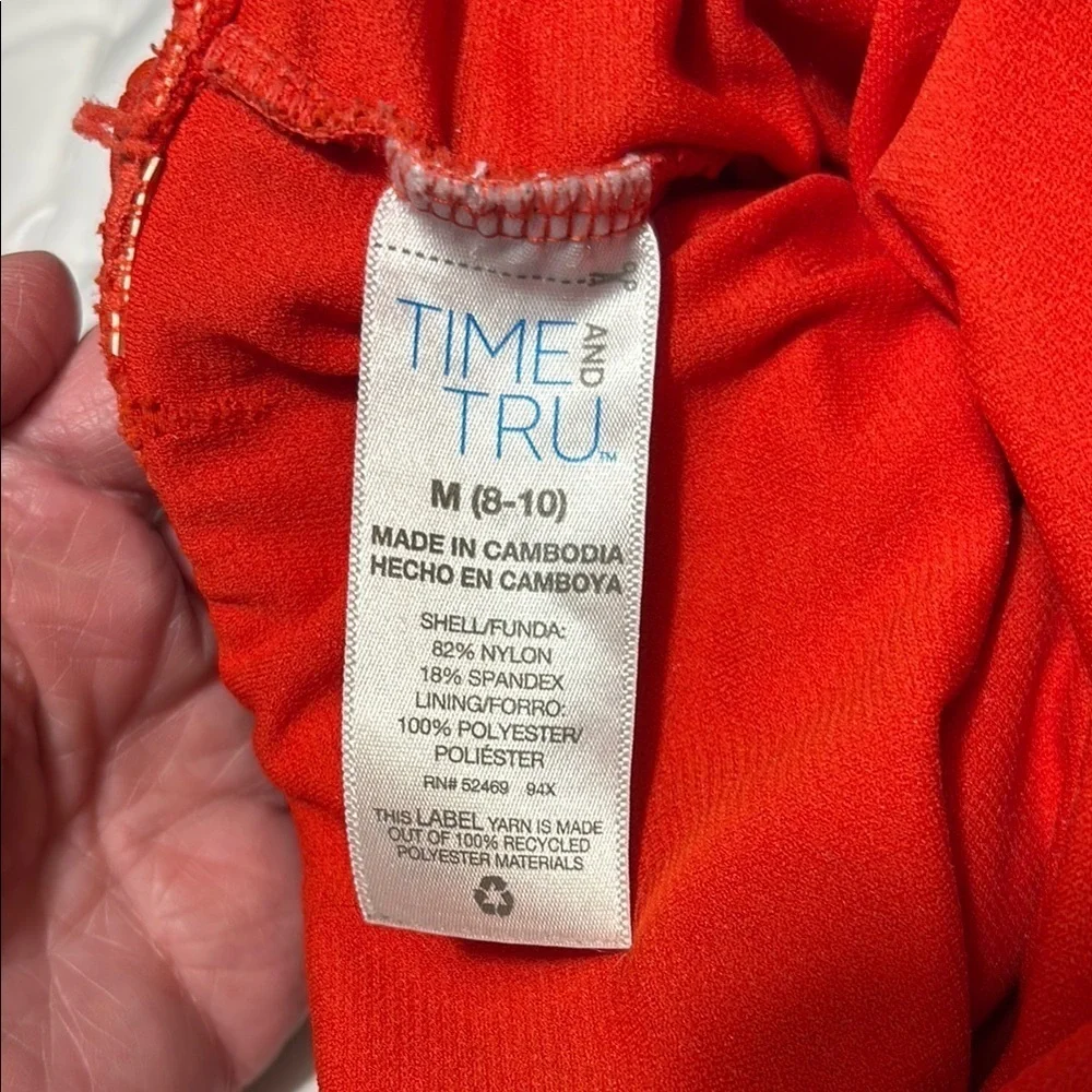 Plunge V-Neck One-Piece Full Coverage Swimsuit in Red/Orange